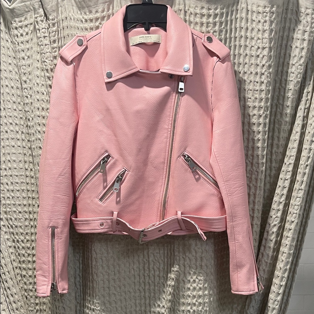 Pink Leather Biker Jacket